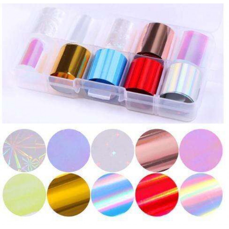 Foil Nail Art Transfer Decoration 10 Rolls Set 2.5_100cm, 09 